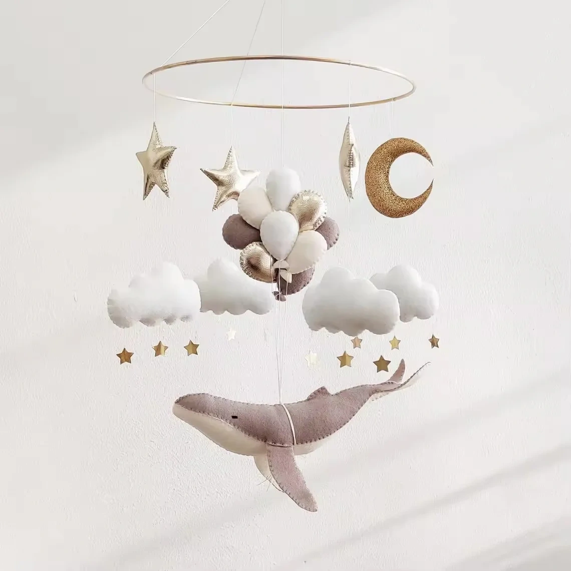 Handmade Air Balloon Whale Nursery Felt Crib Baby Mobile Toy