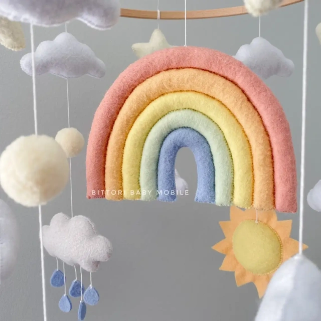 Weather Sun Rain Cloud Lightning Rainbow Felt Baby Mobile