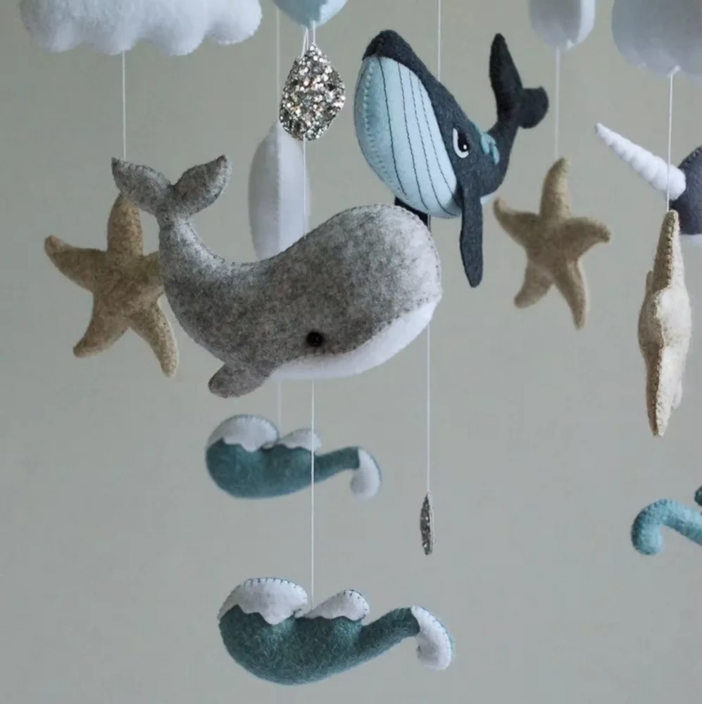 Sea Rainbow Sea Star Whale Dolphin Felt Baby Crib Mobile