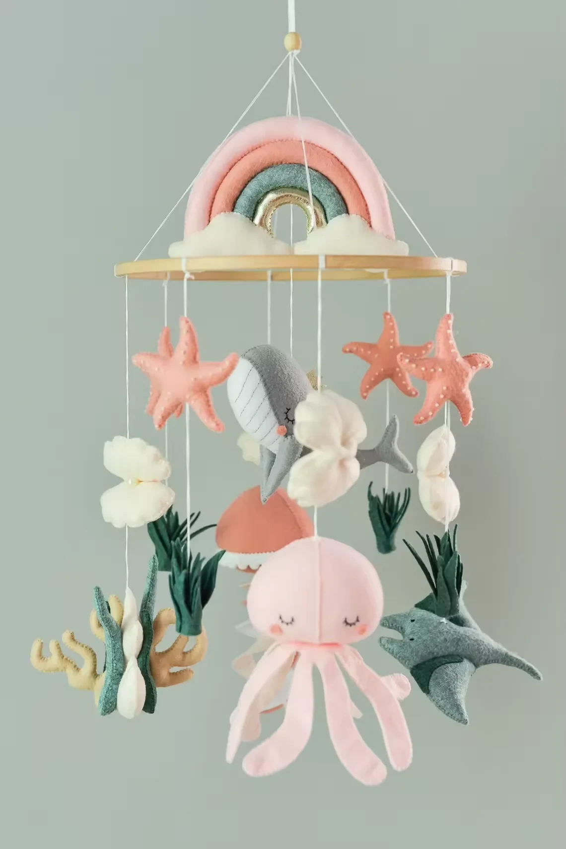 Sea Star Shell Manta Rays Octopus Jellyfish Felt Baby Mobile