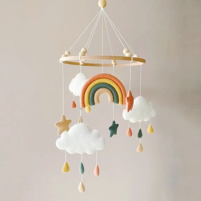 Rainbow Cloud Star Raindrop Nursery Felt Crib Baby Mobile
