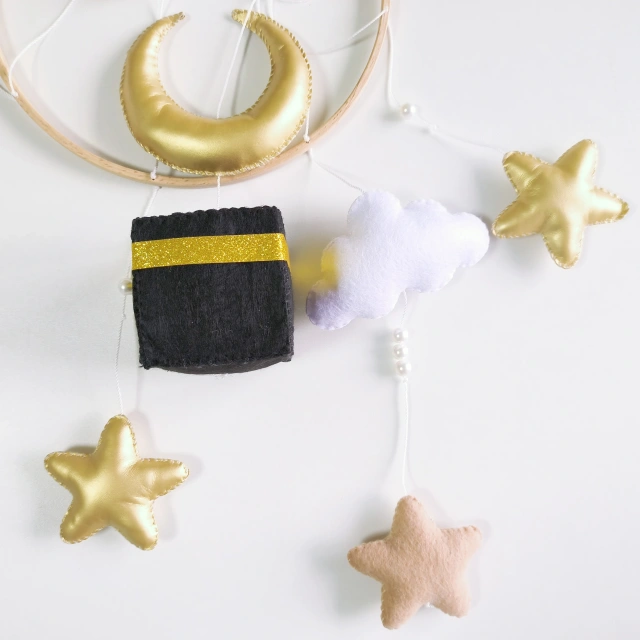 Islamic Muslim Quran Mecca Kaaba Cube Gold Felt Baby Mobiles