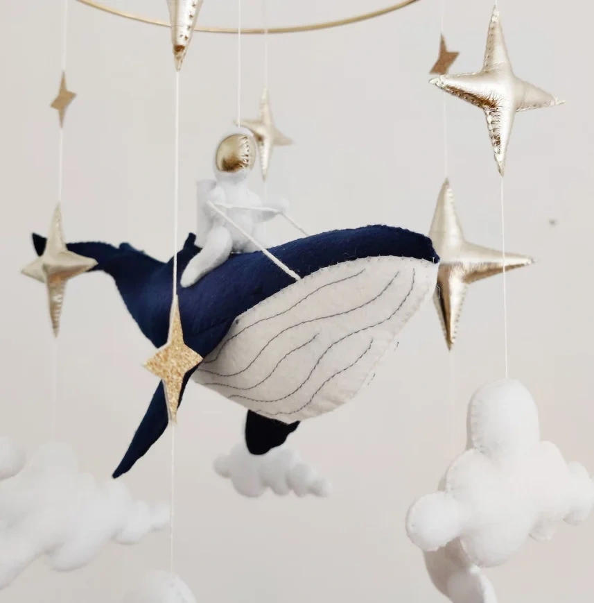 Astronaut Whale Galaxy Space Nursery Felt Crib Baby Mobile