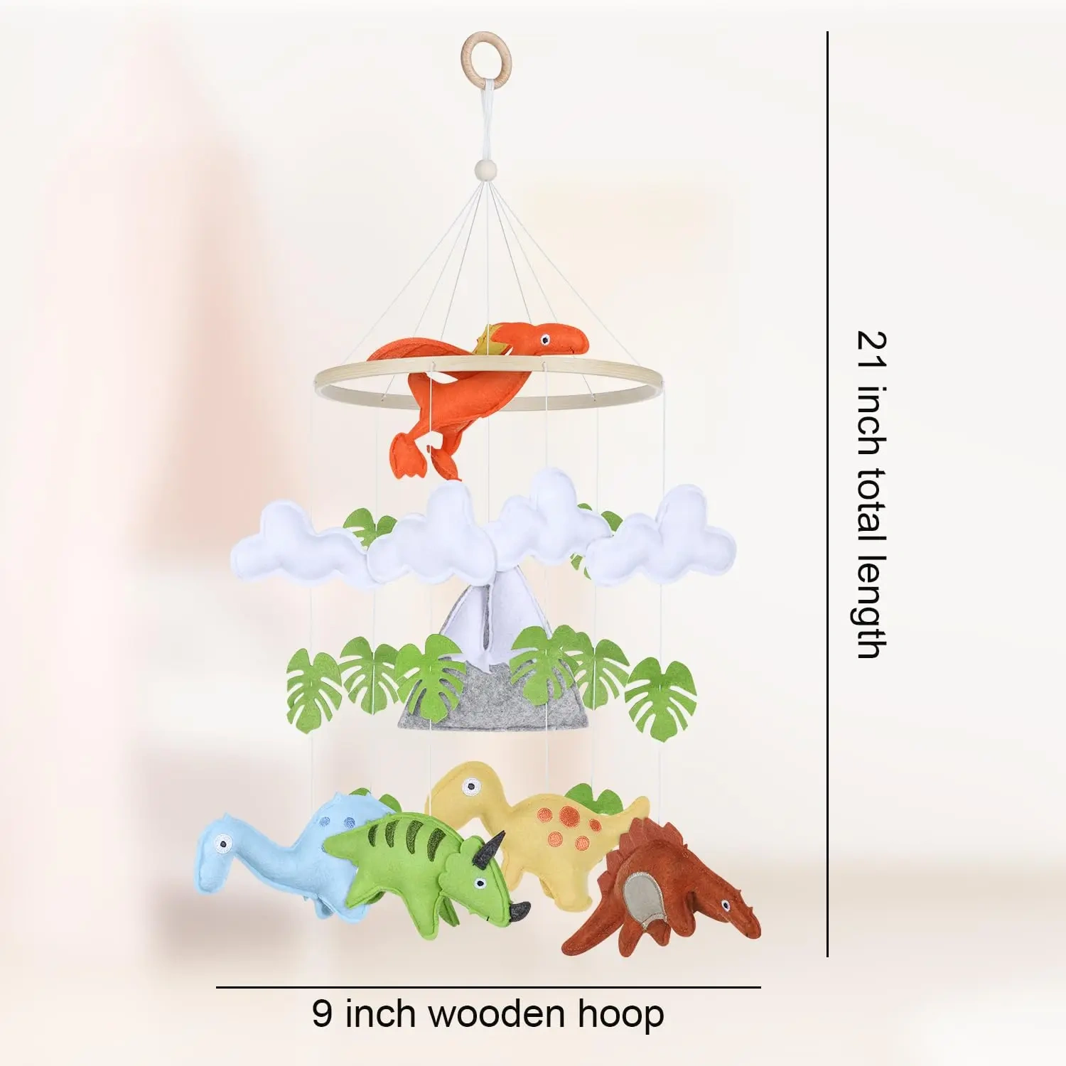 Handmade Dinosaur Cloud Leaf Mountain Felt Baby Crib Mobile