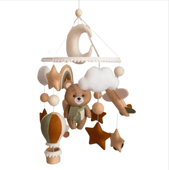 Bear Air Balloon Plane Rainbow Nursery Felt Crib Baby Mobile