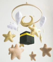 Islamic Muslim Quran Mecca Kaaba Cube Gold Felt Baby Mobiles