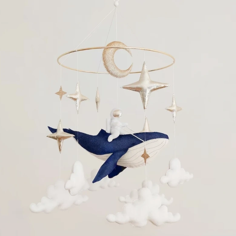 Astronaut Whale Galaxy Space Nursery Felt Crib Baby Mobile