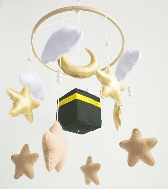 Islamic Muslim Quran Mecca Kaaba Cube Gold Felt Baby Mobiles