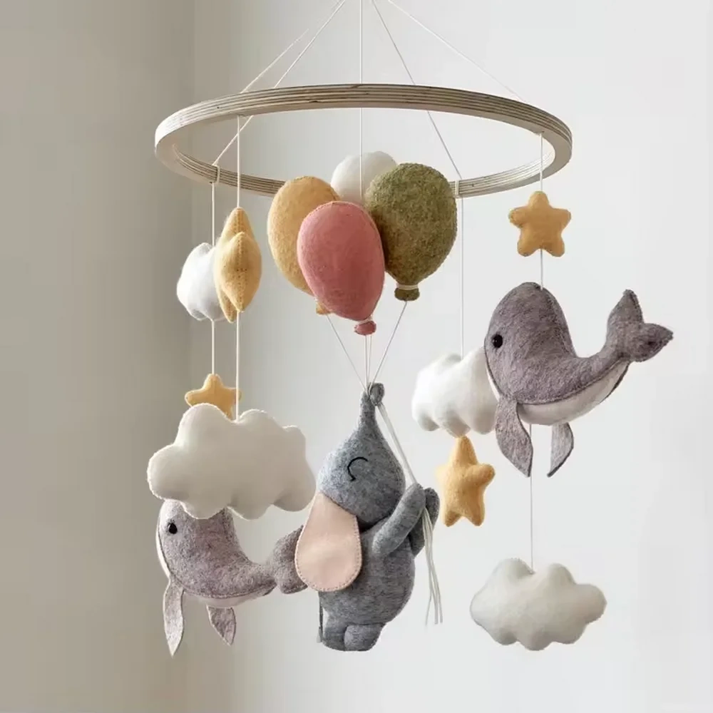 Elephant Air Balloon Whale Dolphin Felt Baby Crib Mobile