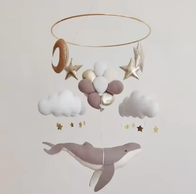 Handmade Air Balloon Whale Nursery Felt Crib Baby Mobile Toy