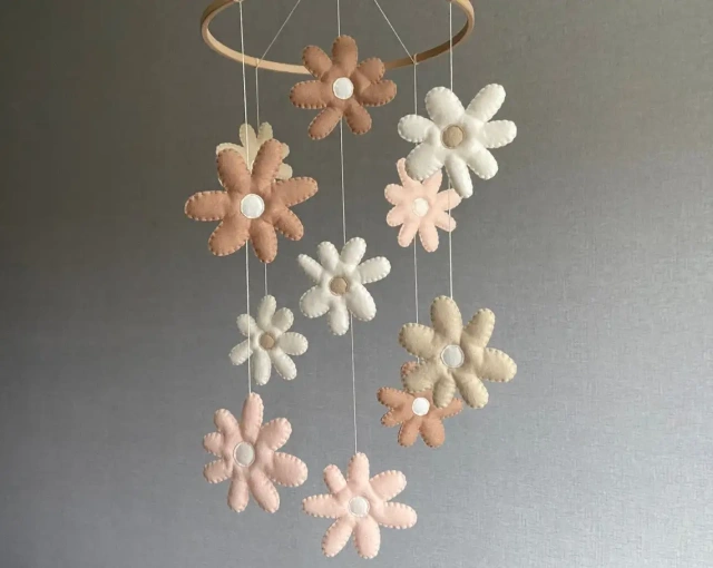 Progift Space Stuffed Daisy Flower Nursery Felt Crib Mobile