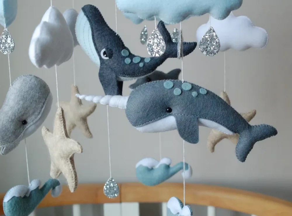 Sea Rainbow Sea Star Whale Dolphin Felt Baby Crib Mobile