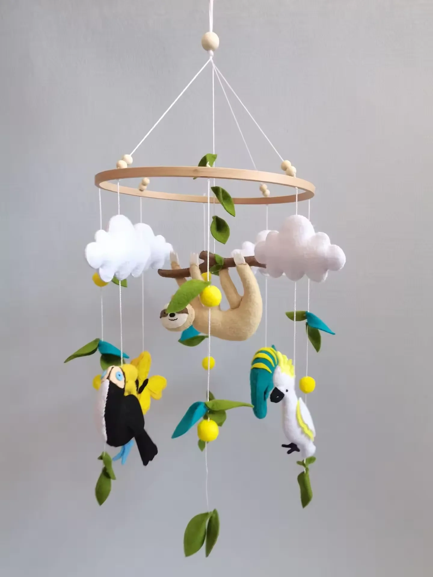 Toucan Parrot Butterfly Nursery Lizard Sloth Felt Baby Mobile
