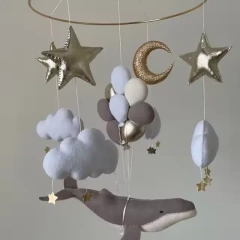 Handmade Air Balloon Whale Nursery Felt Crib Baby Mobile Toy