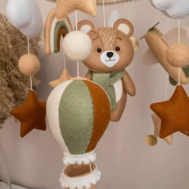 Bear Air Balloon Plane Rainbow Nursery Felt Crib Baby Mobile