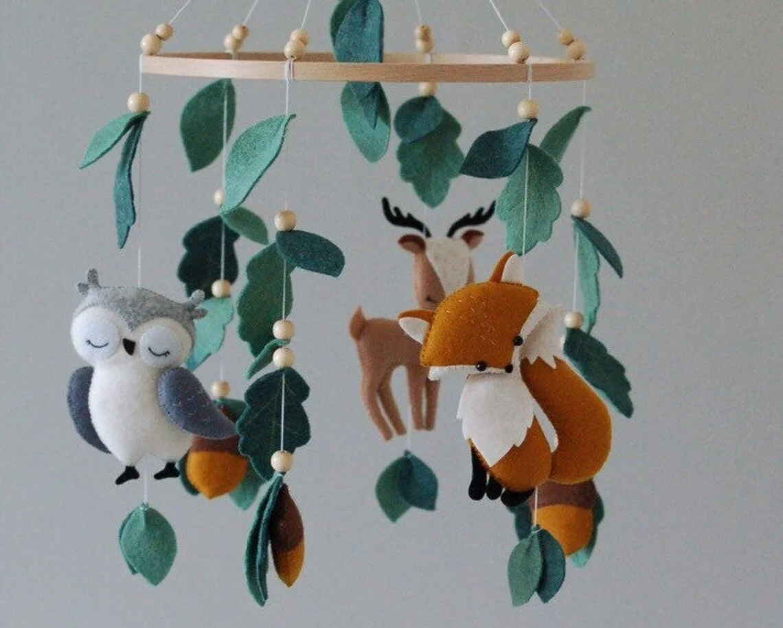 Jungle Hazelnut Fox Owl Deer Nursery Felt Crib Baby Mobile