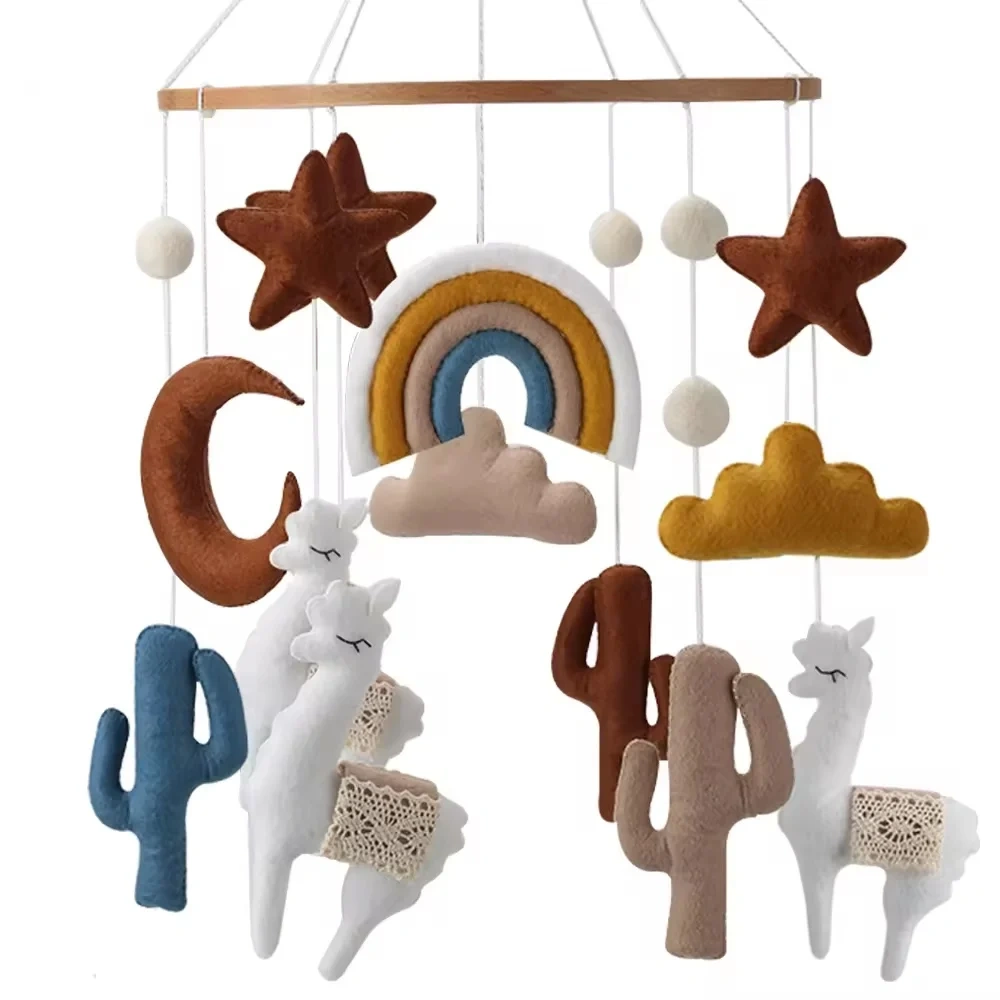 Alpaca Llama Cactus Rainbow Nursery Felt Crib Baby Mobile