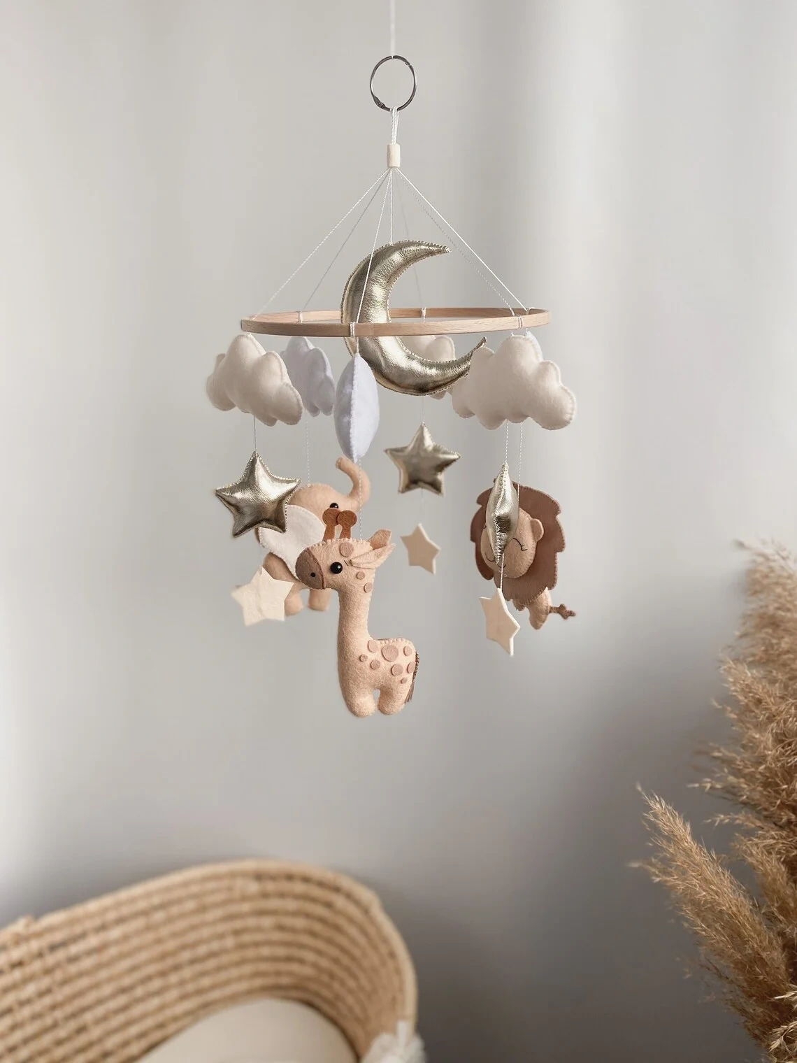 Safari Lion Elephant Giraffe Nursery Felt Crib Baby Mobile