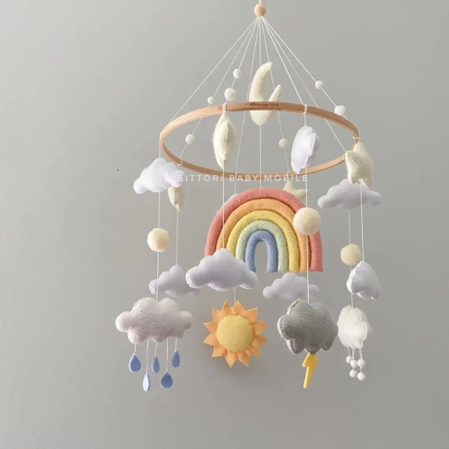 Weather Sun Rain Cloud Lightning Rainbow Felt Baby Mobile