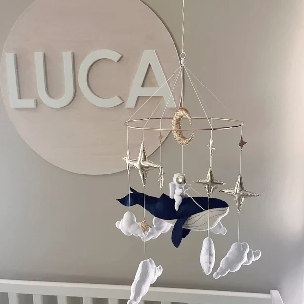 Astronaut Whale Galaxy Space Nursery Felt Crib Baby Mobile