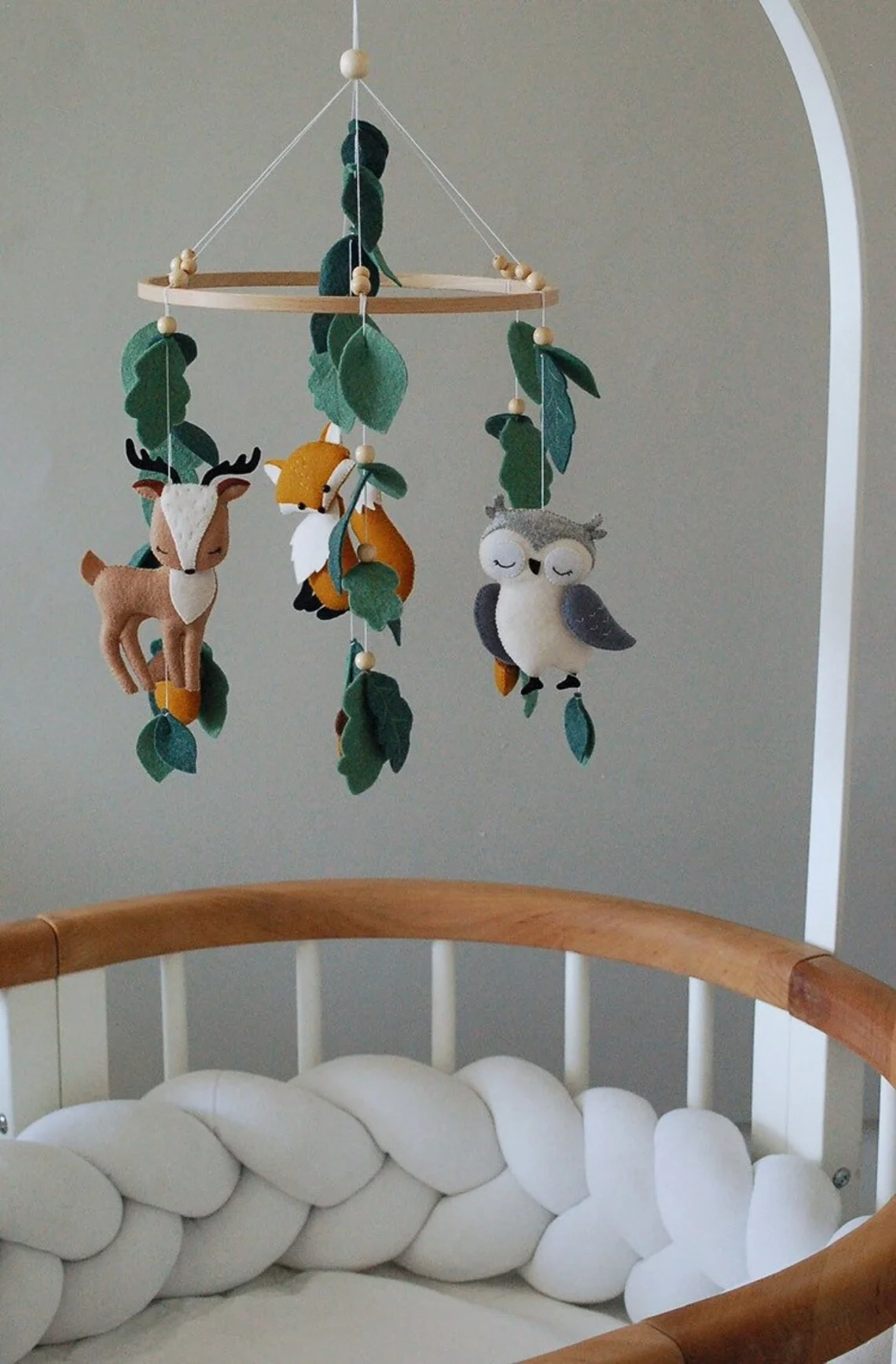 Jungle Hazelnut Fox Owl Deer Nursery Felt Crib Baby Mobile