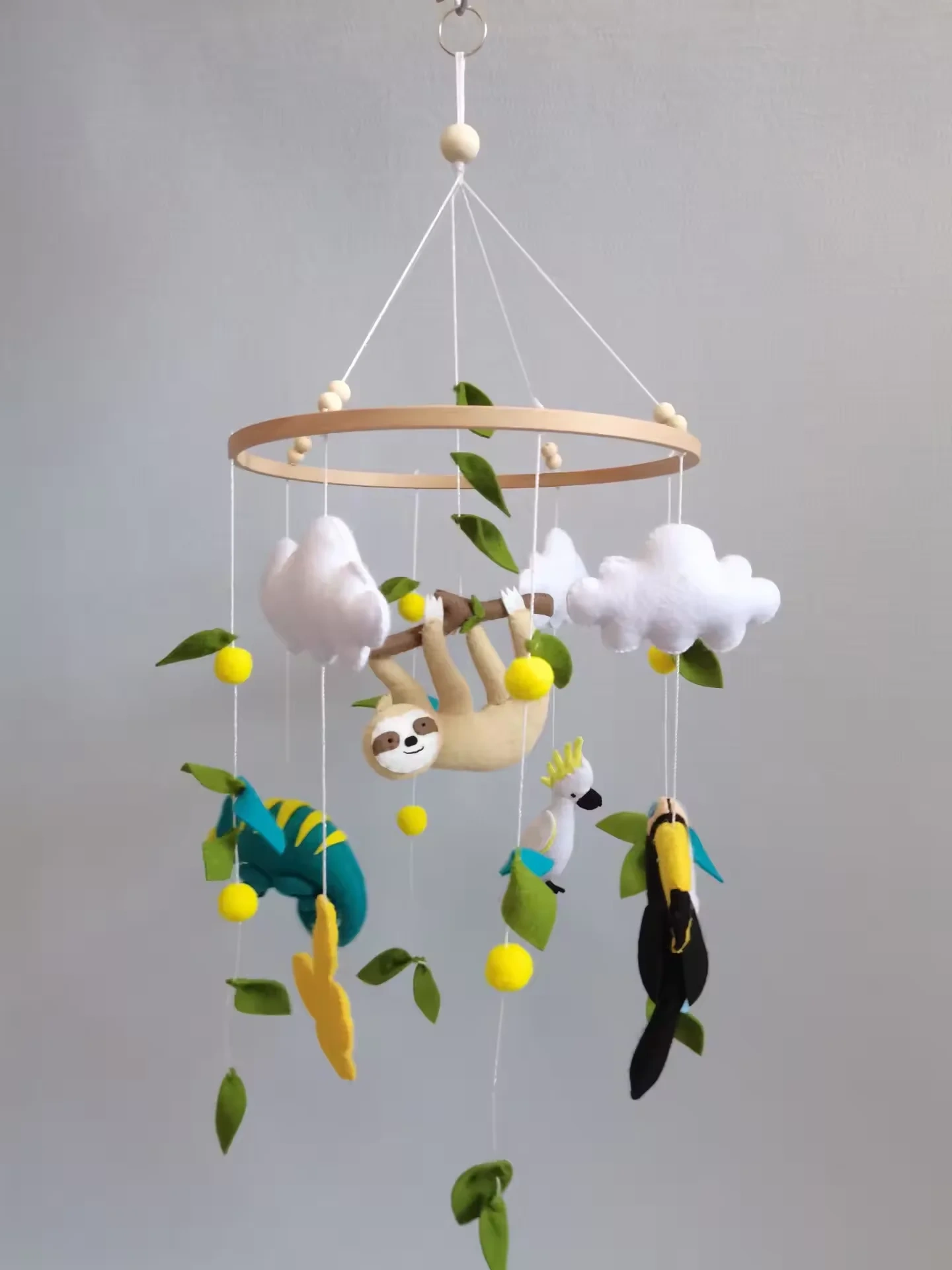 Toucan Parrot Butterfly Nursery Lizard Sloth Felt Baby Mobile