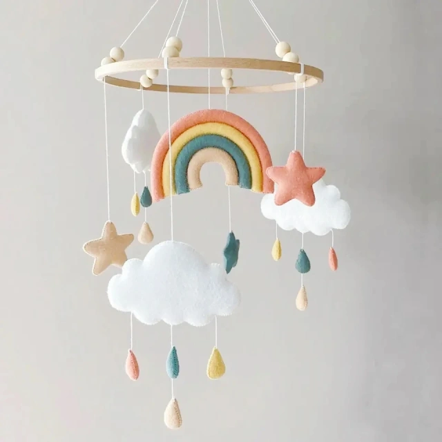 Rainbow Cloud Star Raindrop Nursery Felt Crib Baby Mobile