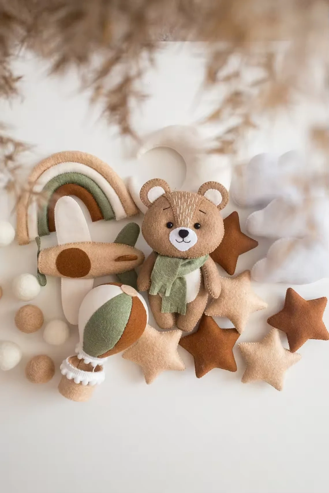 Bear Air Balloon Plane Rainbow Nursery Felt Crib Baby Mobile