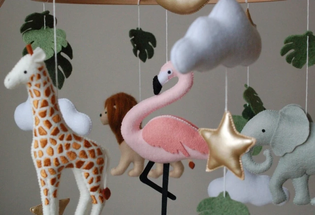 Safari Animals Flamingo Nursery Felt Crib Baby Mobile Toy