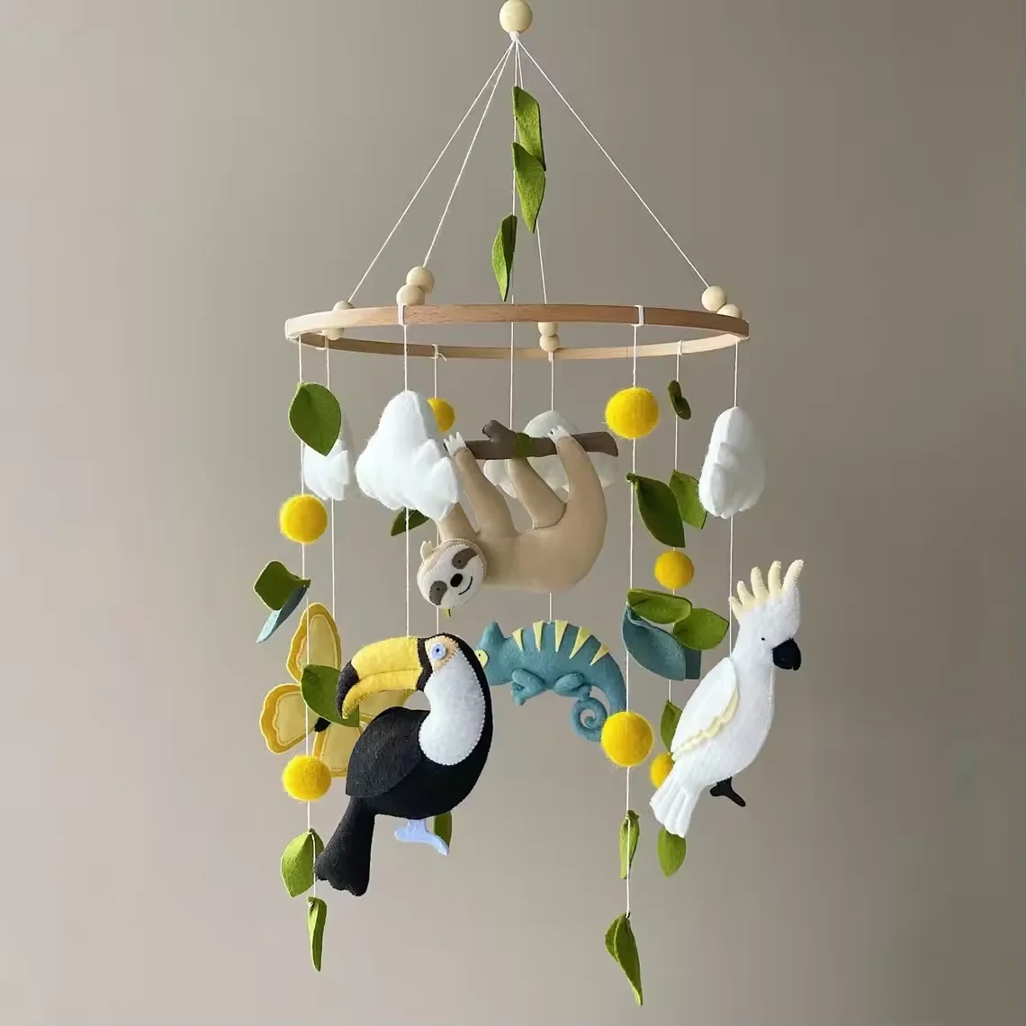 Toucan Parrot Butterfly Nursery Lizard Sloth Felt Baby Mobile