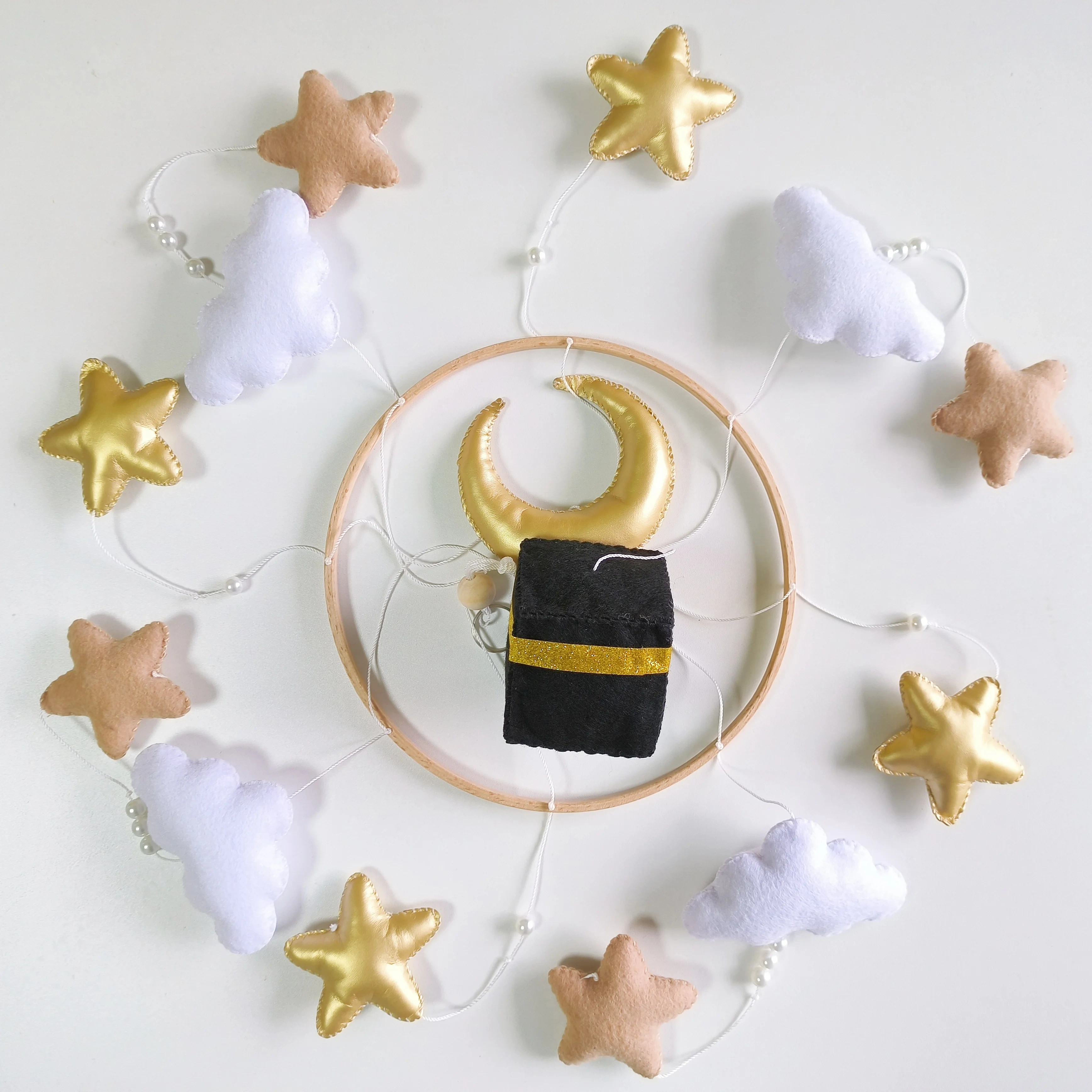 Islamic Muslim Quran Mecca Kaaba Cube Gold Felt Baby Mobiles