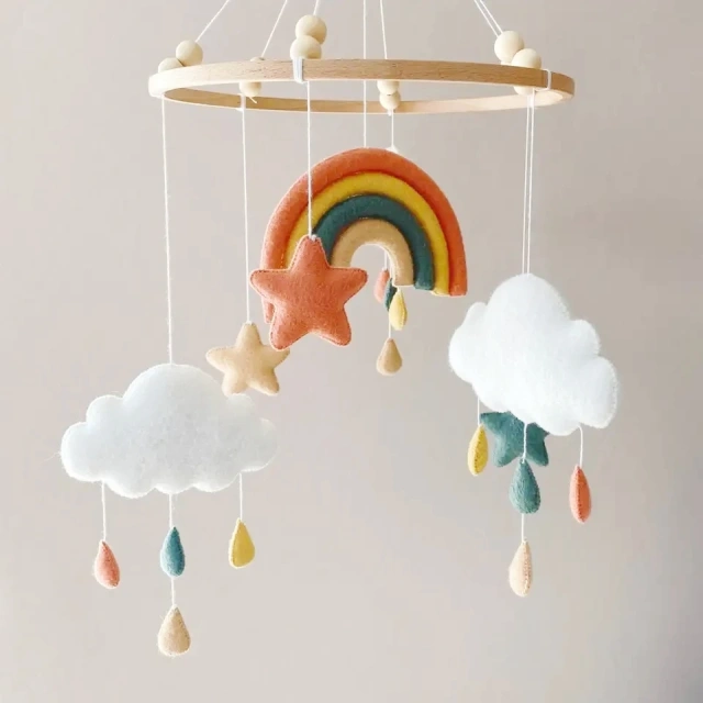 Rainbow Cloud Star Raindrop Nursery Felt Crib Baby Mobile