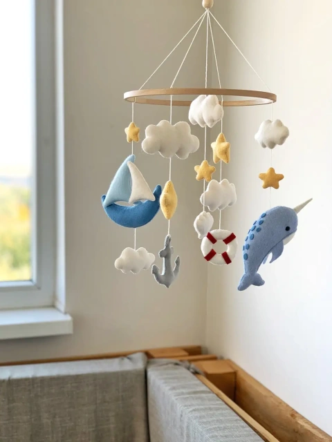 Móvil de fieltro para cuna de bebé con forma de ancla de velero ProgiftSpace