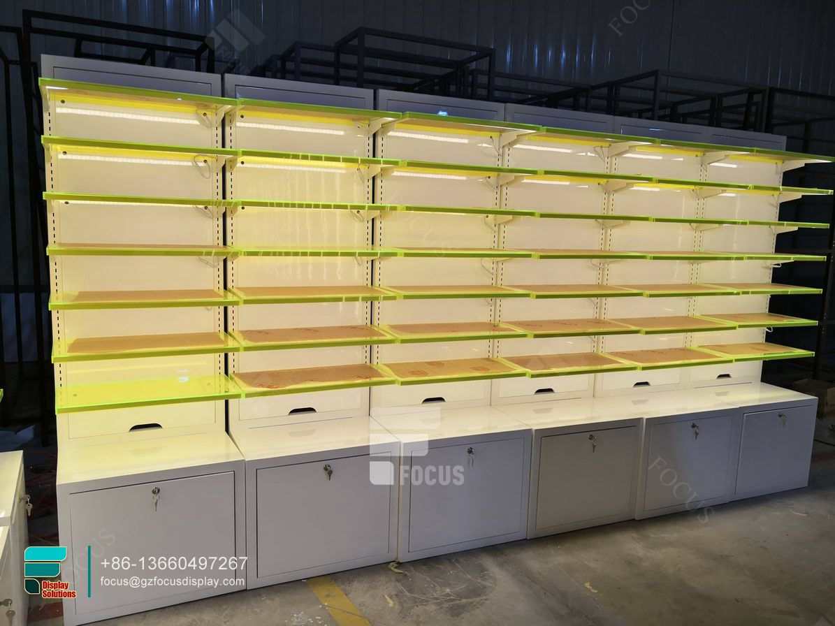 Cigarette Shelving Show Case Display Glass With Lights