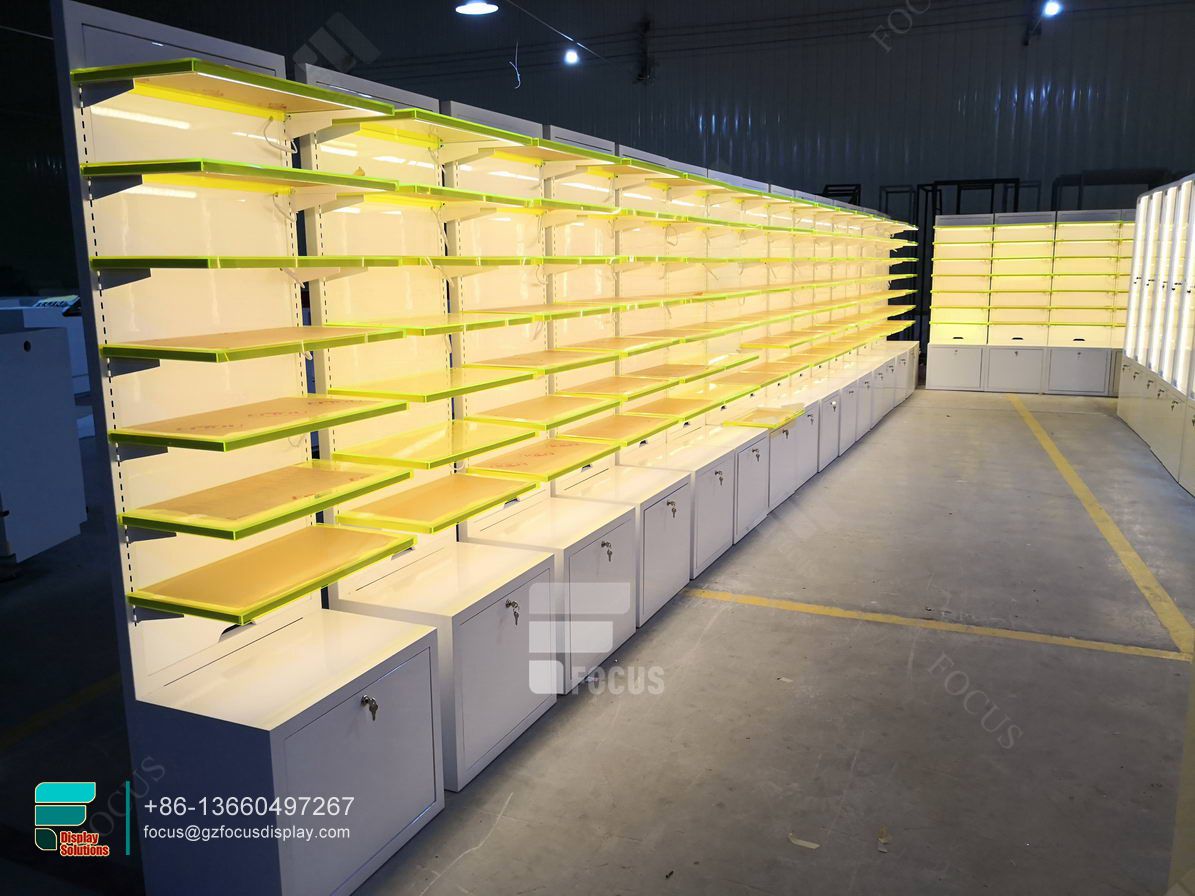 Cigarette Shelving Show Case Display Glass With Lights