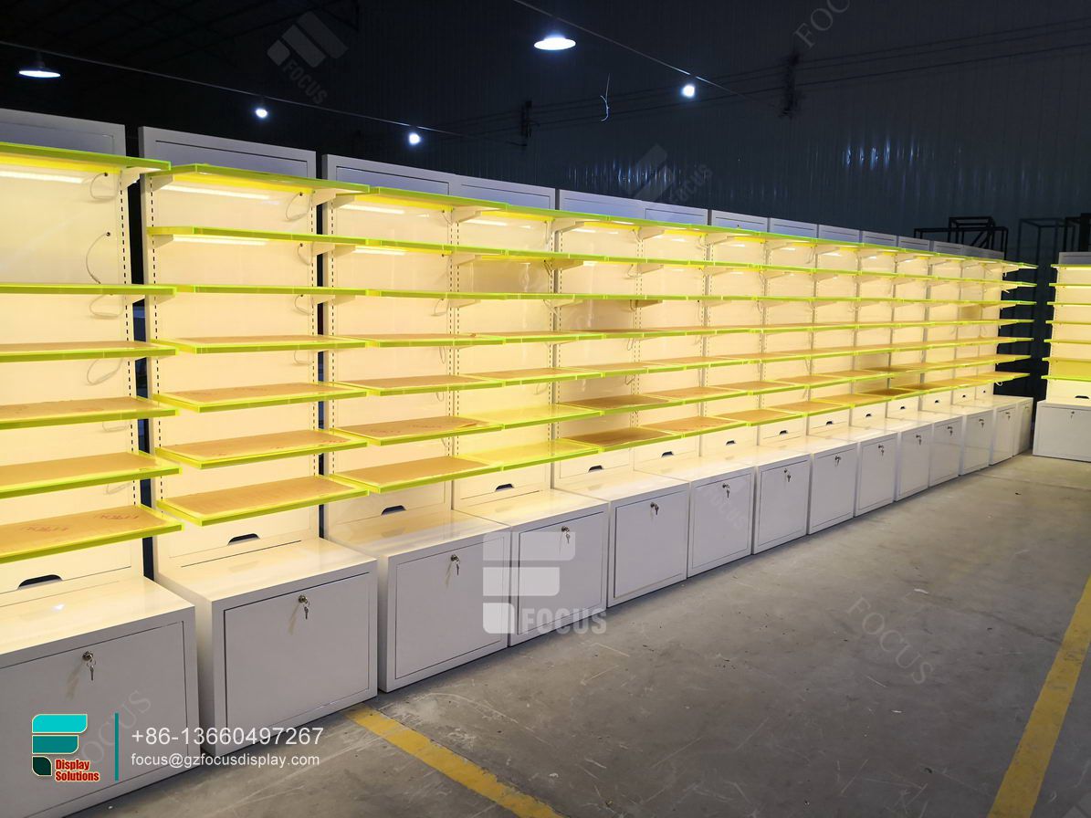 Cigarette Shelving Show Case Display Glass With Lights