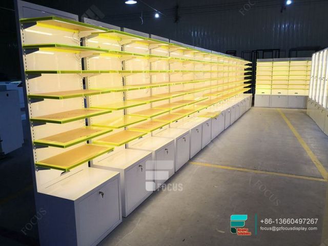 Cigarette Shelving Show Case Display Glass With Lights