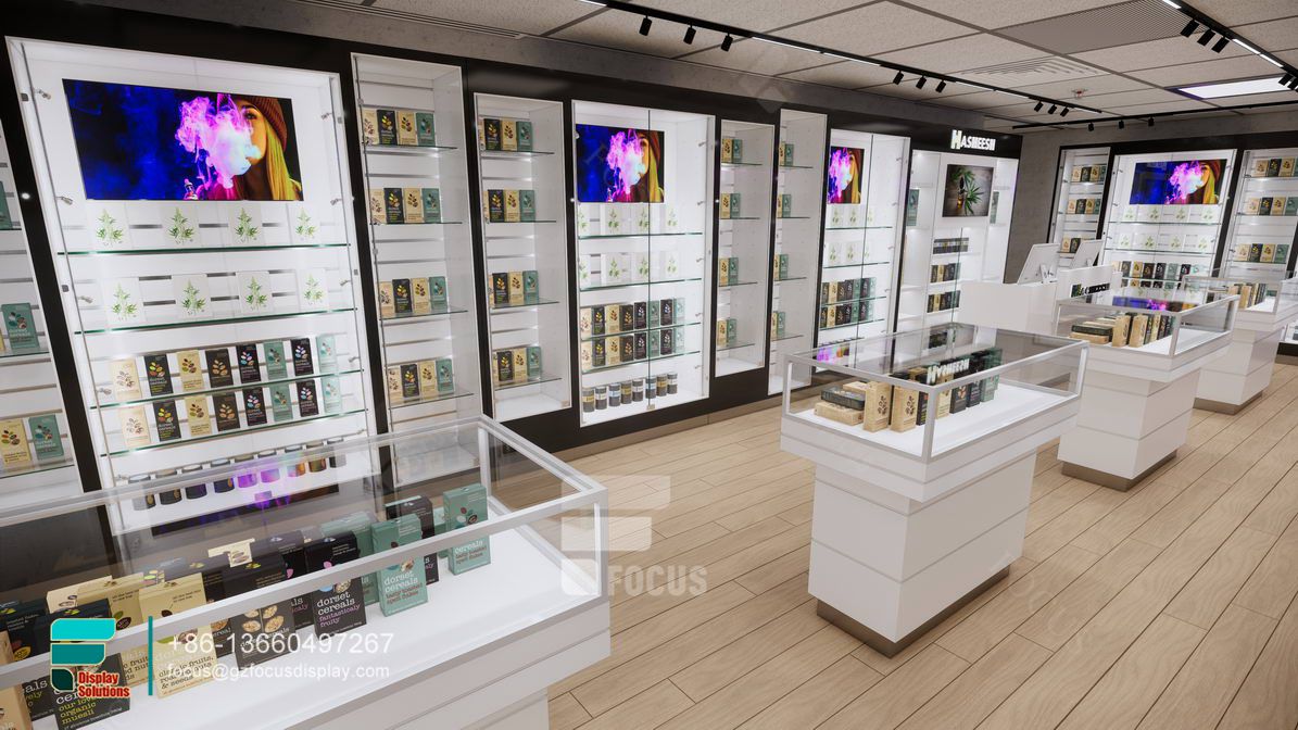 smoke shop shelves showcases glass display retail store