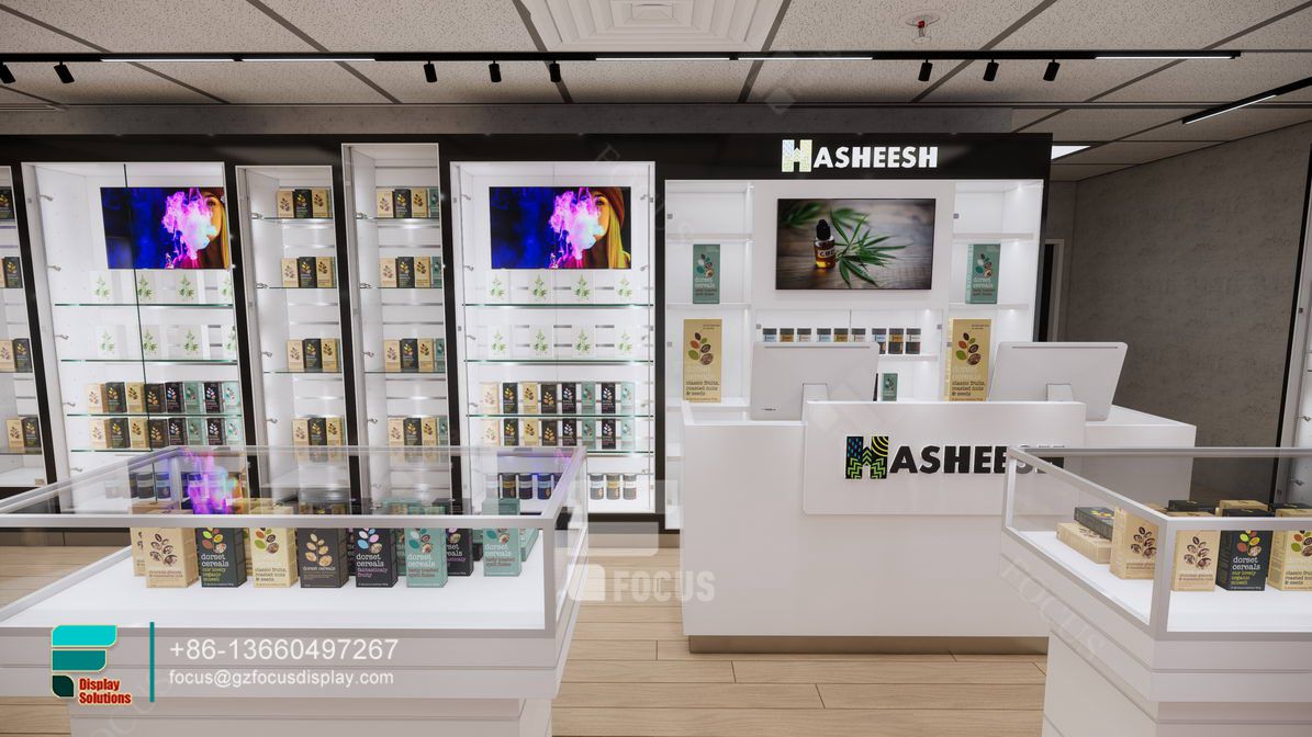 smoke shop shelves showcases glass display retail store