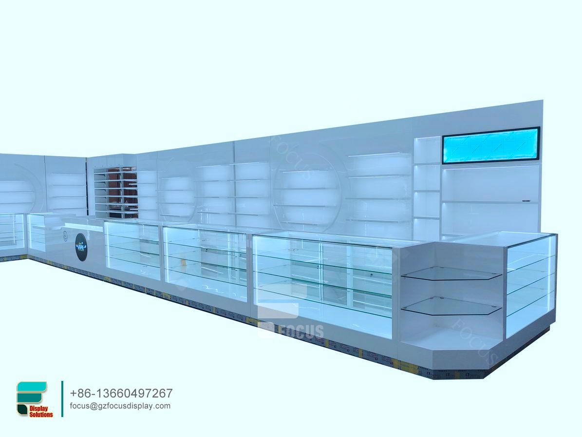 smoke shop showcase glass shelves cabinet cigarette display