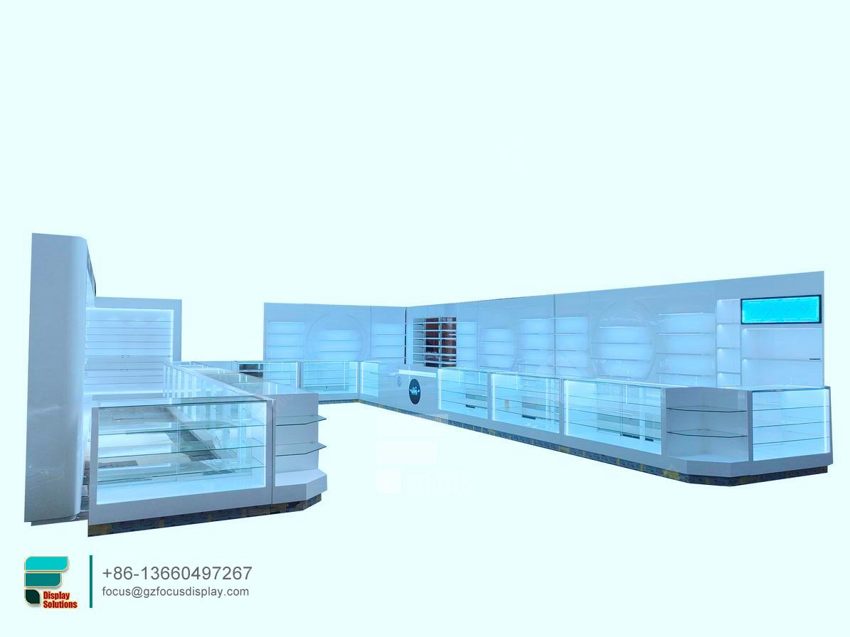 smoke shop showcase glass shelves cabinet cigarette display