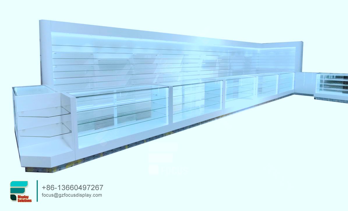 smoke shop showcase glass shelves cabinet cigarette display