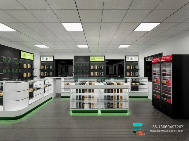 Tobacco Rack LED Glass Display Modern Dispensary Design