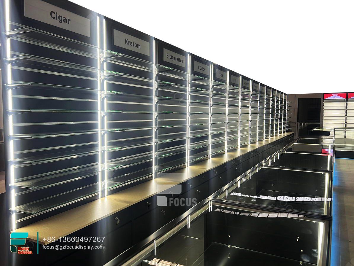 cigarettes racks retail display glass smoke shop shelves