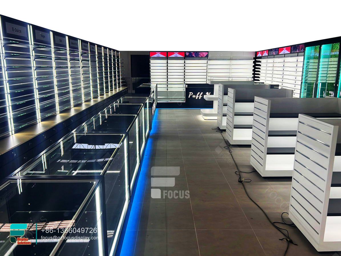 cigarettes racks retail display glass smoke shop shelves