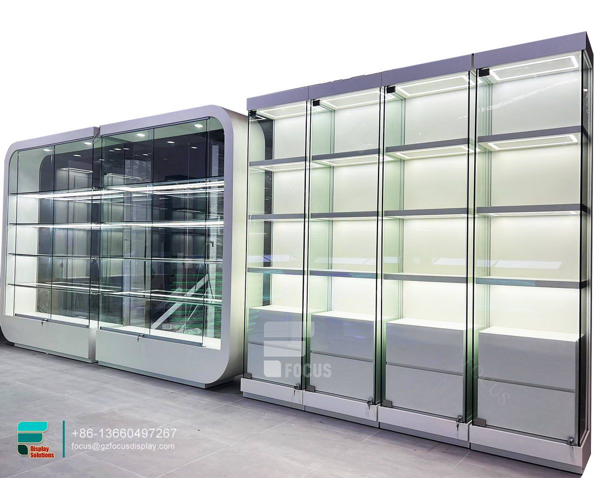 dispensary display glass shelves display retail store