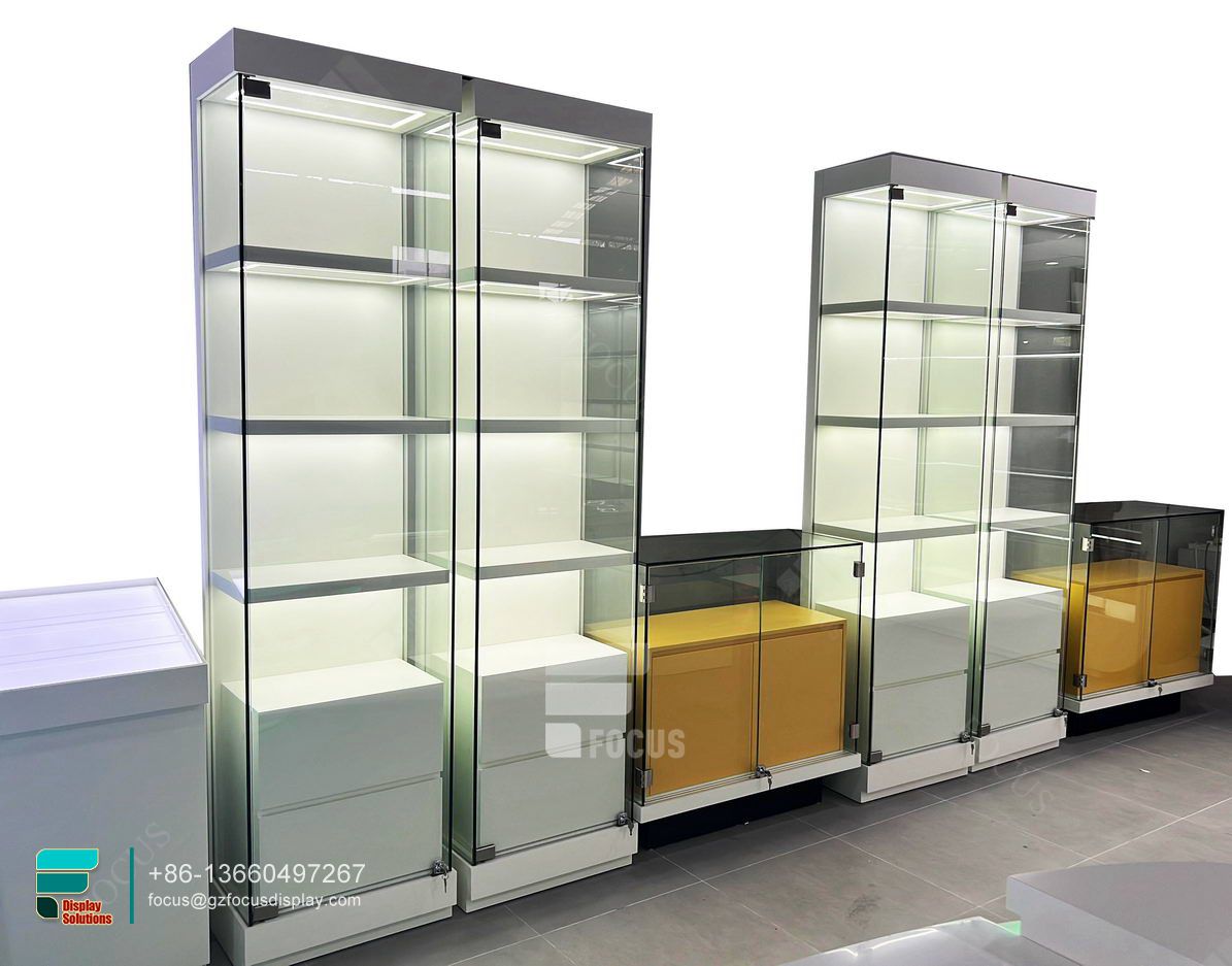 dispensary display glass shelves display retail store
