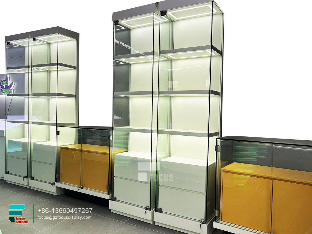 dispensary display glass shelves display retail store