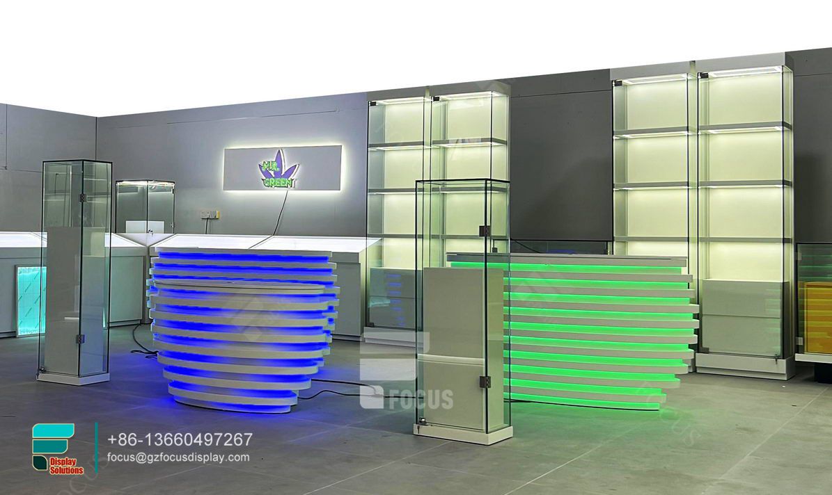dispensary display glass shelves display retail store