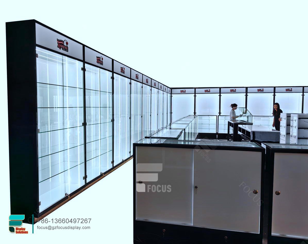 dispensary shelves glass front counter glass display cabinet